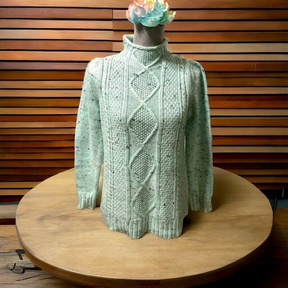Talbots Mint Green Women's Mock Neck Cable-knit Tunic Sweater Size MP - Picture 2 of 10